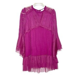 Umgee Fuchia Pink Purple Flowy Lace Boho Dress Bell Sleeves Women’s Medium